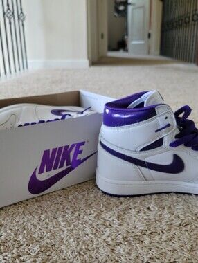 Air Jordan 1 High OG High-Top Sneakers In White And Purple Womens Size 9.5